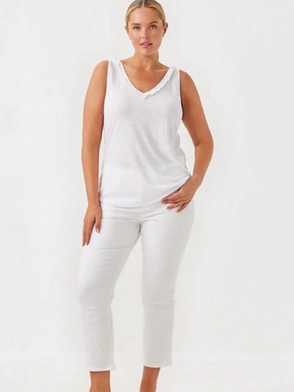 Lilly Pulitzer Gigi Ruffle Tank White Cotton Sleeveless Top Size L